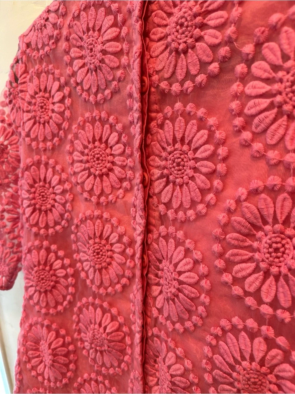 Boden Pink Floral Embroidered Cotton Organza Top Sheer 3/4 Sleeve Blouse Size 4